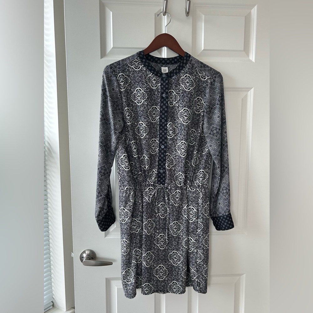 GAP Black Patterned Long-Sleeve Dress
